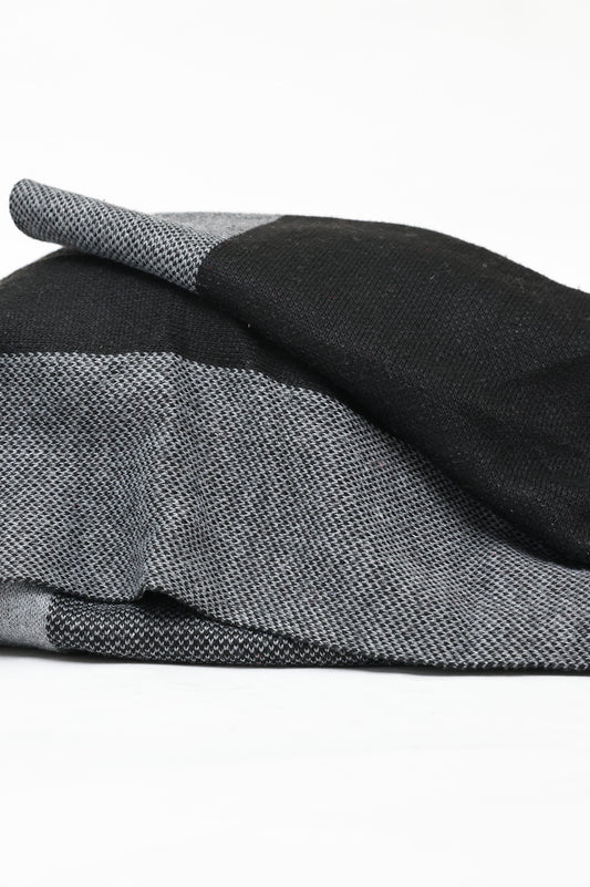 COLOR-BLOCK KNIT SCARF-BLACK