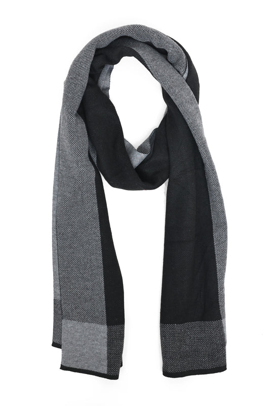 COLOR-BLOCK KNIT SCARF-BLACK
