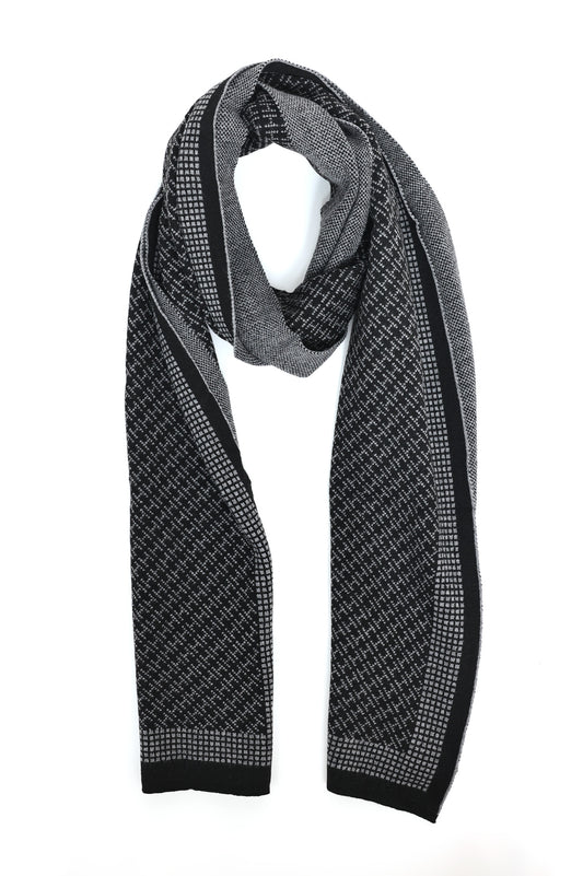 TEXTURED GRID KNIT SCARF-BLACK