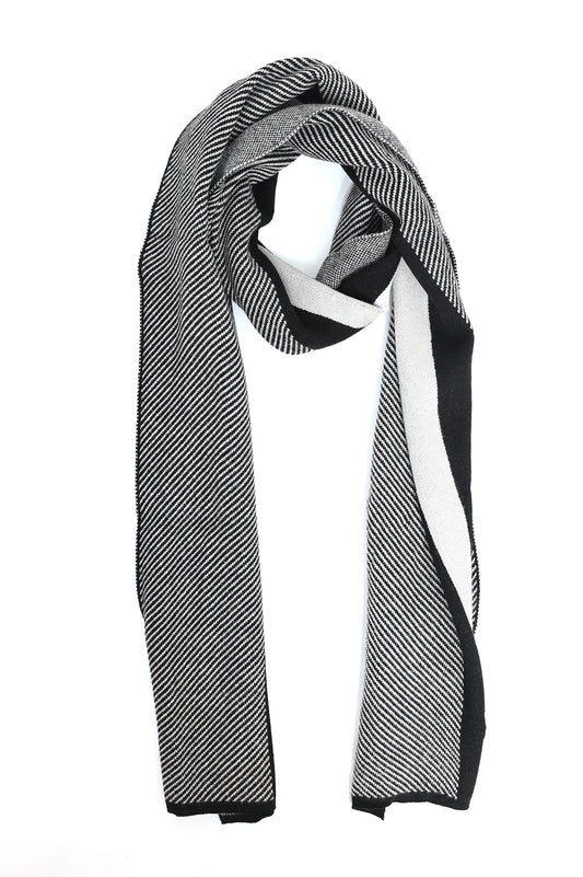 DIAGONAL HERRINGBONE SCARF-BLACK