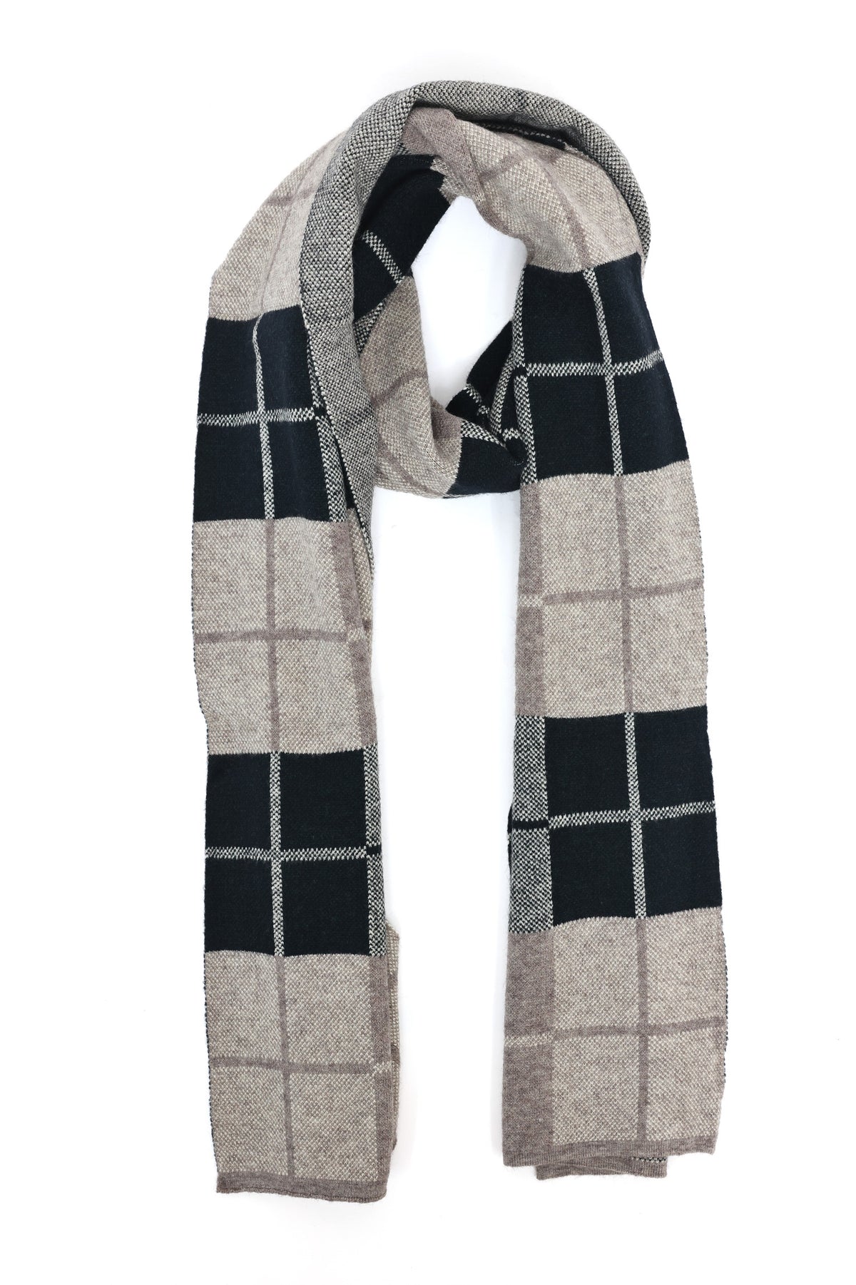 WINDOWPANE CHECK SCARF-BEIGE