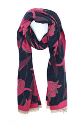 FLORAL REVERSIBLE SCARF-NAVY