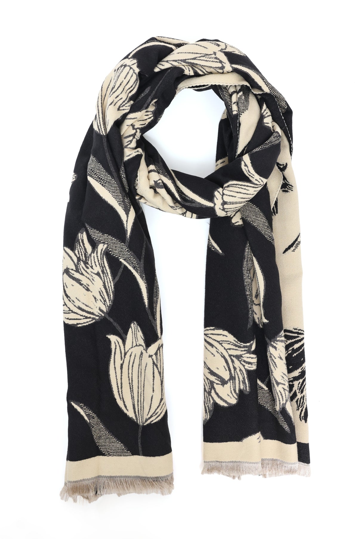 FLORAL REVERSIBLE SCARF-BLACK