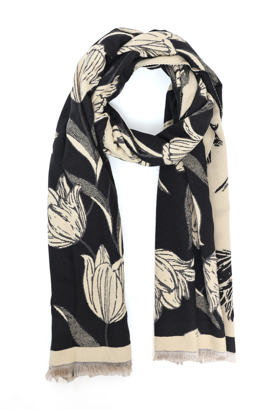 FLORAL REVERSIBLE SCARF-BLACK