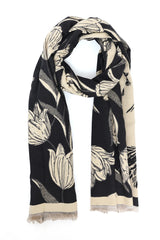 FLORAL REVERSIBLE SCARF-BLACK