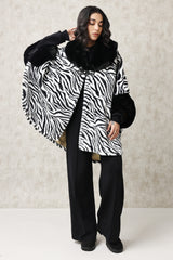 STATEMENT FUR CAPE WITH STRUCTURED COLLAR-ZEBRA