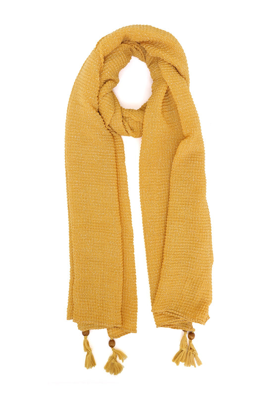 GRACEBEAD TEXTURED TASSEL SCARF-MUSTARD