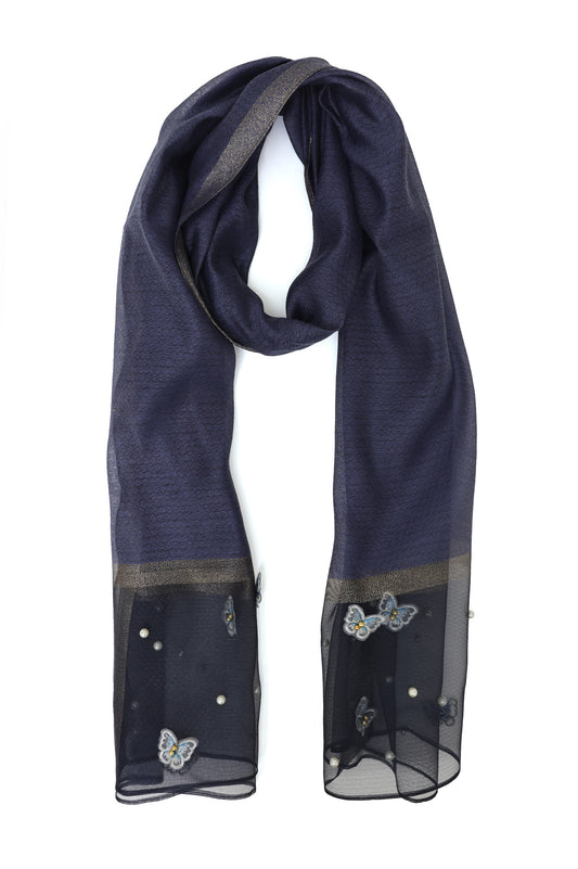 TWILIGHT GARDEN MESH SCARF-NAVY