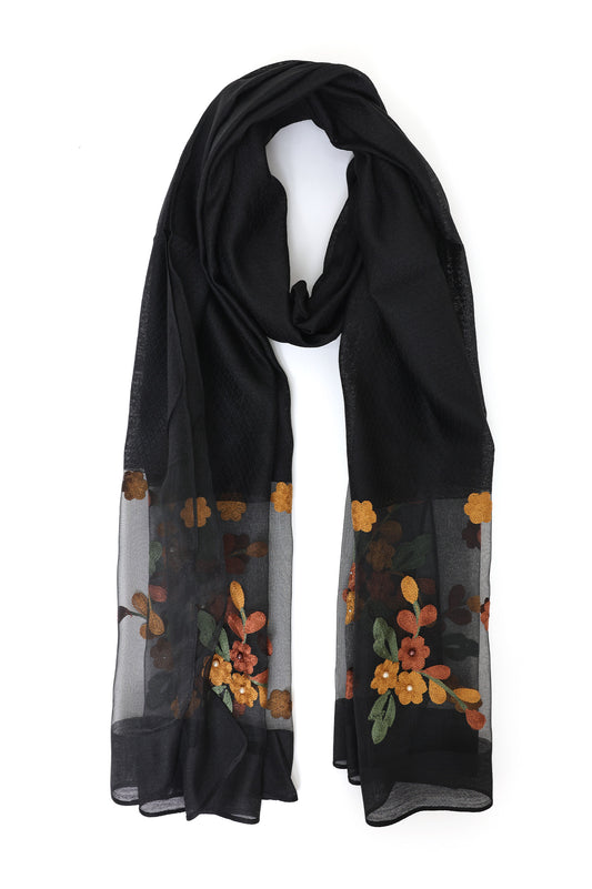 ORGANZA BLOOM LAYERED SCARF-BLACK