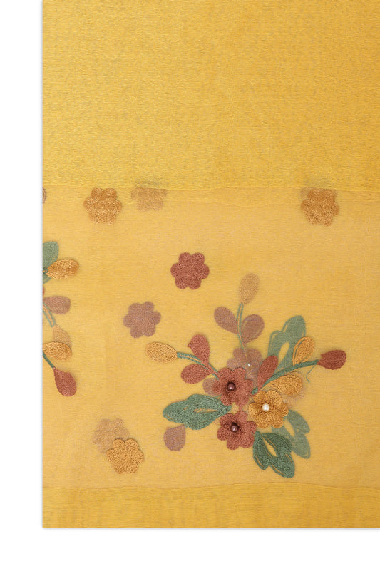 ORGANZA BLOOM LAYERED SCARF-MUSTARD