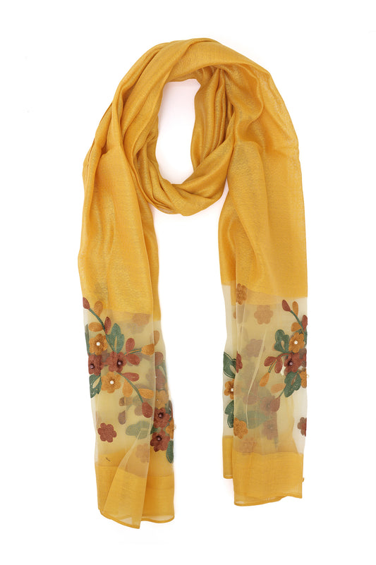 ORGANZA BLOOM LAYERED SCARF-MUSTARD