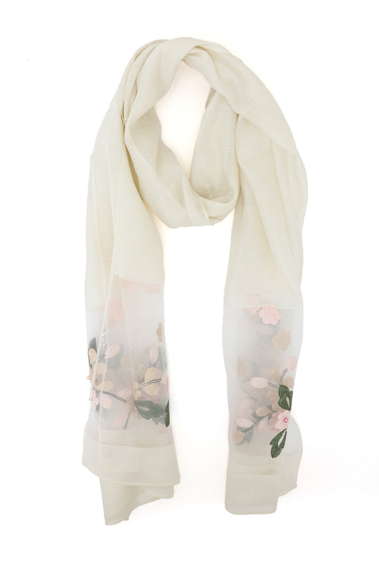 ORGANZA BLOOM LAYERED SCARF-BEIGE