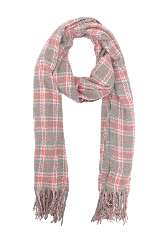 WINTER CHECK SCARF-LT-GREY/PINK