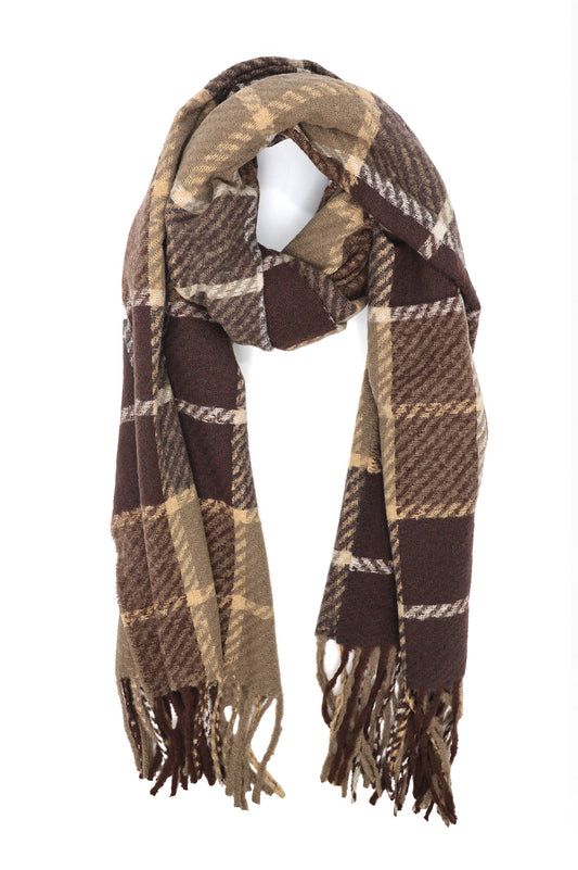 MODERN CHECK SOFT SCARF-BROWN