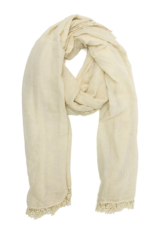 CASUAL LINEN TRIM SCARF-BEIGE