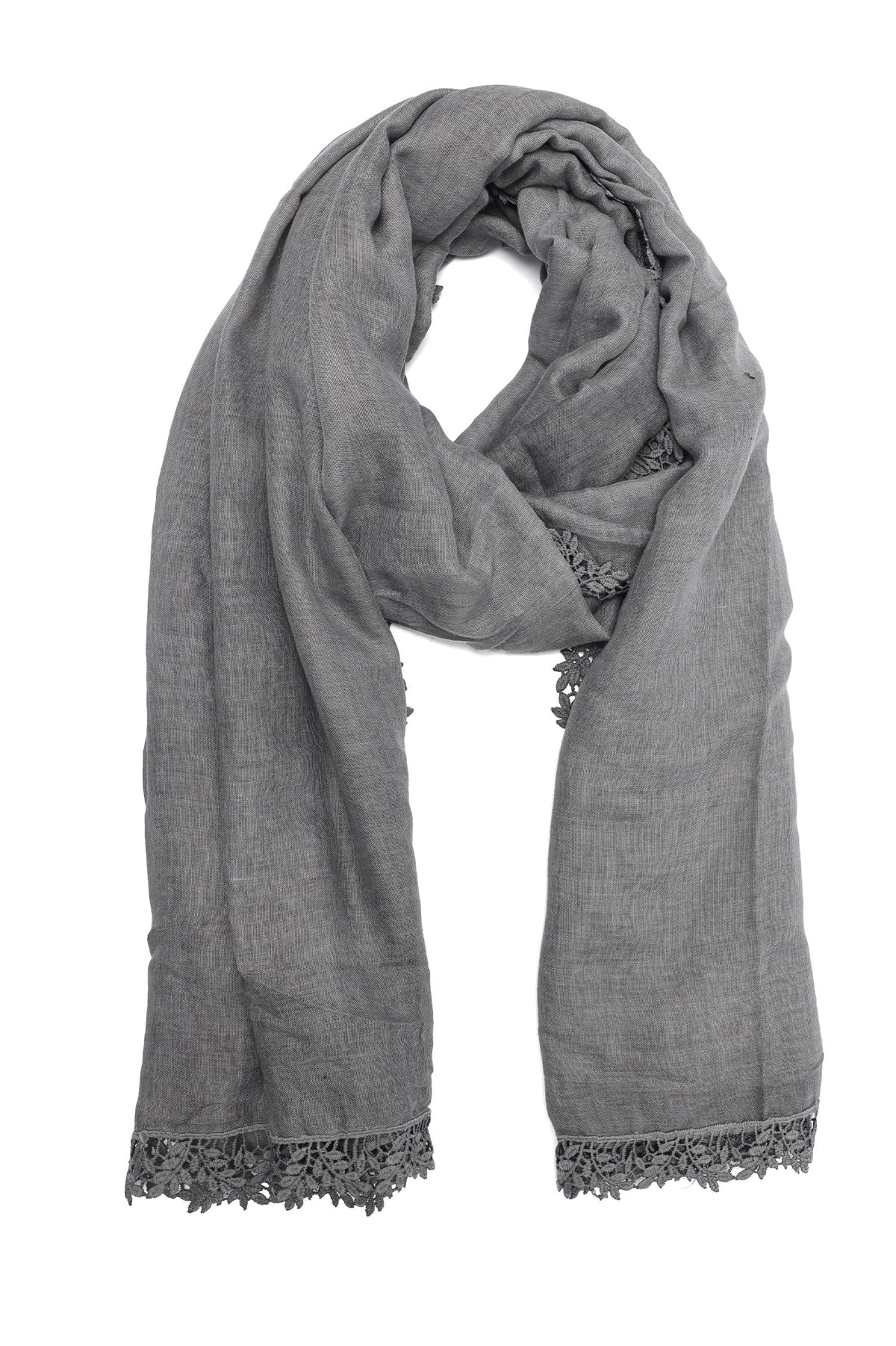CASUAL LINEN TRIM SCARF-GREY