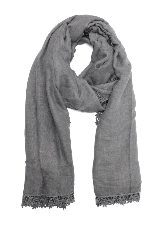 CASUAL LINEN TRIM SCARF-GREY