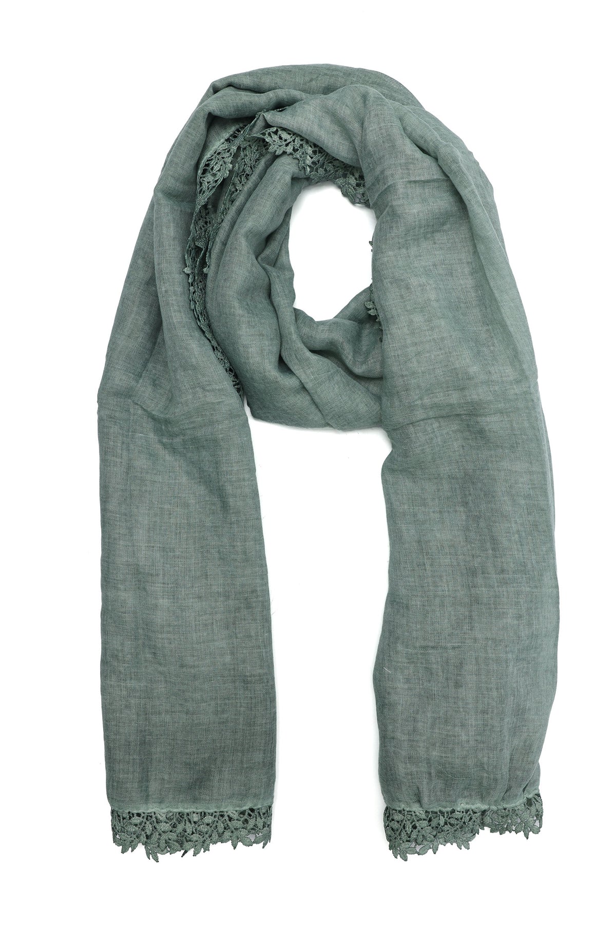 CASUAL LINEN TRIM SCARF-OLIVE/GREEN