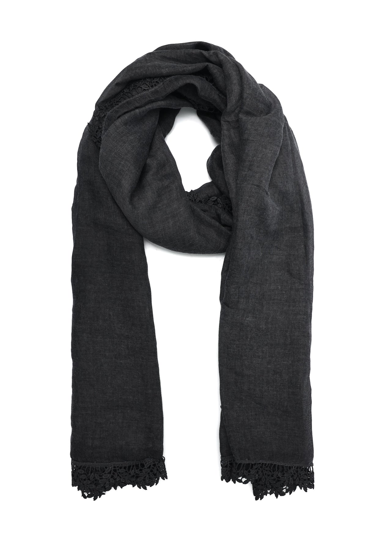CASUAL LINEN TRIM SCARF-CHARCOAL