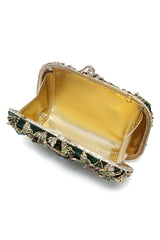 FLORAL CRYSTAL EMBELLISHED CLUTCH-MULTI-GREEN