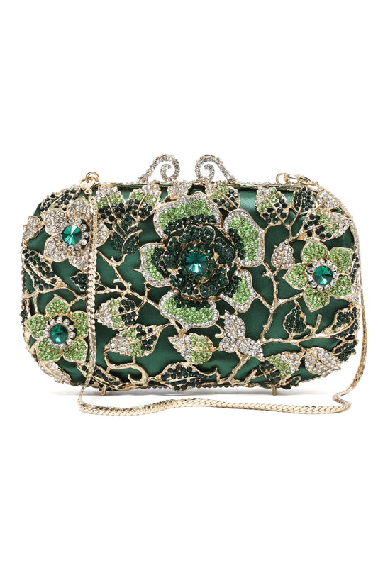 FLORAL CRYSTAL EMBELLISHED CLUTCH-MULTI-GREEN