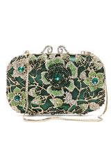 FLORAL CRYSTAL EMBELLISHED CLUTCH-MULTI-GREEN