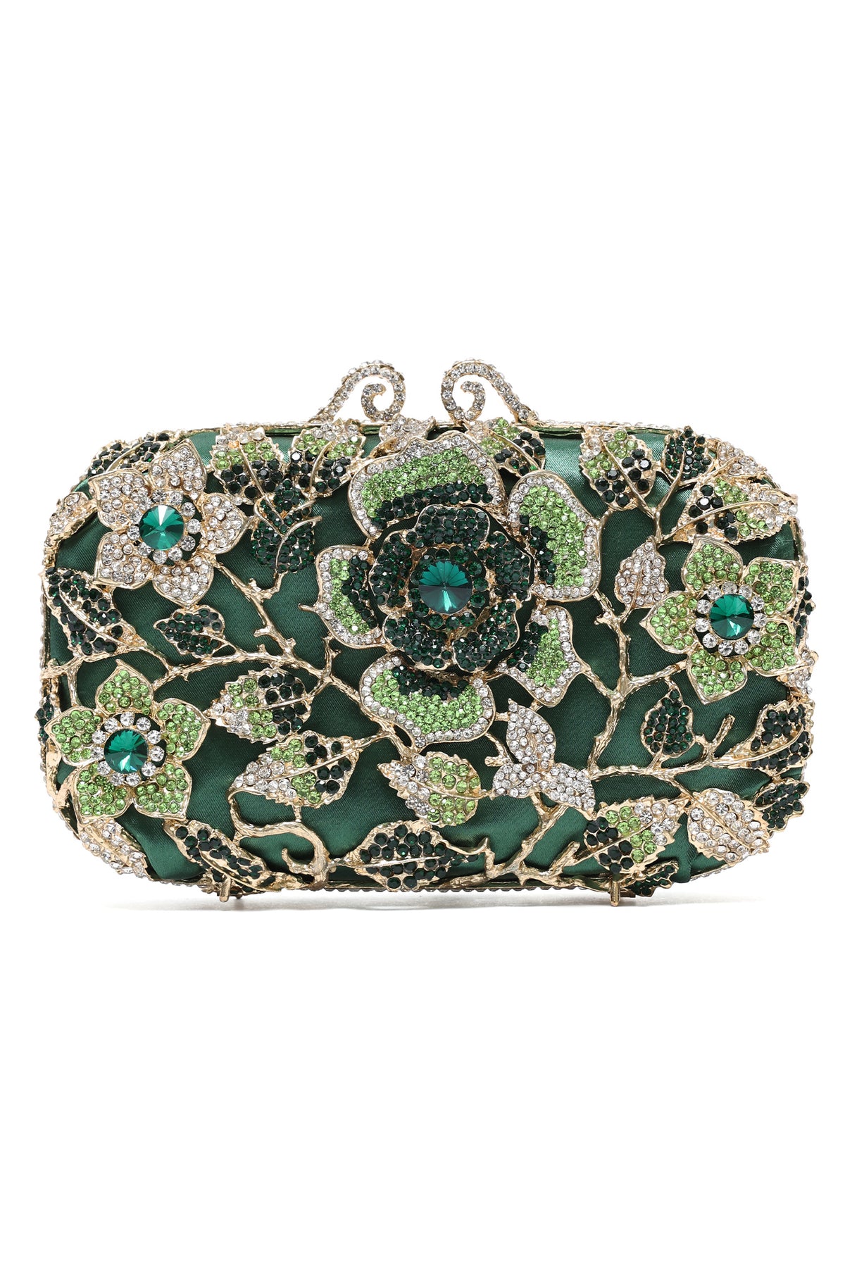 FLORAL CRYSTAL EMBELLISHED CLUTCH-MULTI-GREEN