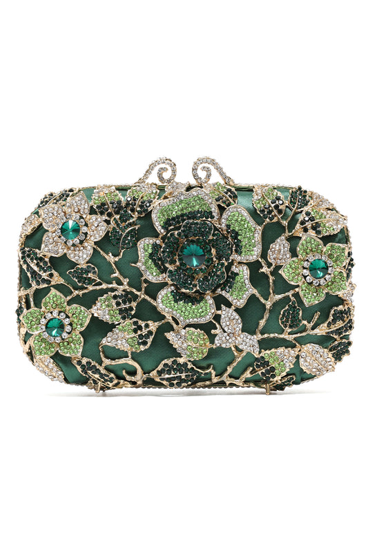 FLORAL CRYSTAL EMBELLISHED CLUTCH-MULTI-GREEN