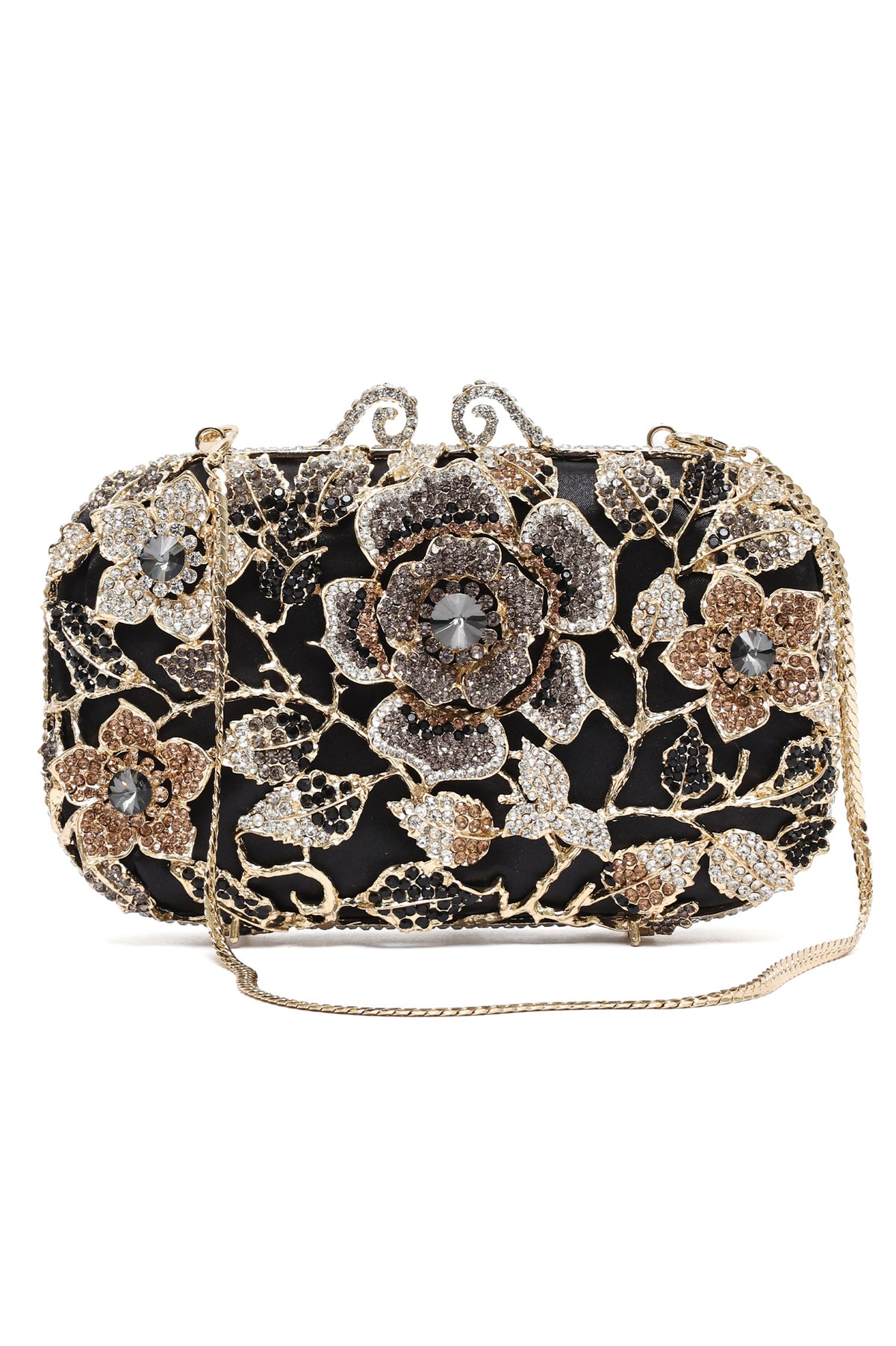 FLORAL CRYSTAL EMBELLISHED CLUTCH-MULTI-BLACK