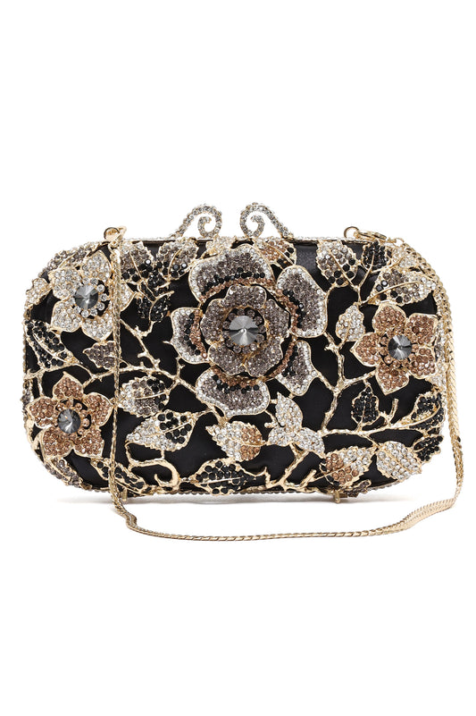 FLORAL CRYSTAL EMBELLISHED CLUTCH-MULTI-BLACK