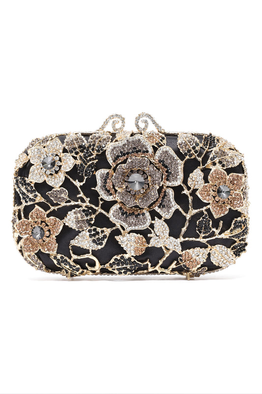 FLORAL CRYSTAL EMBELLISHED CLUTCH-MULTI-BLACK