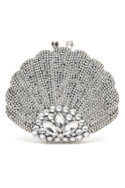 CRYSTAL EMBELLISHED SHELL CLUTCH-SILVER