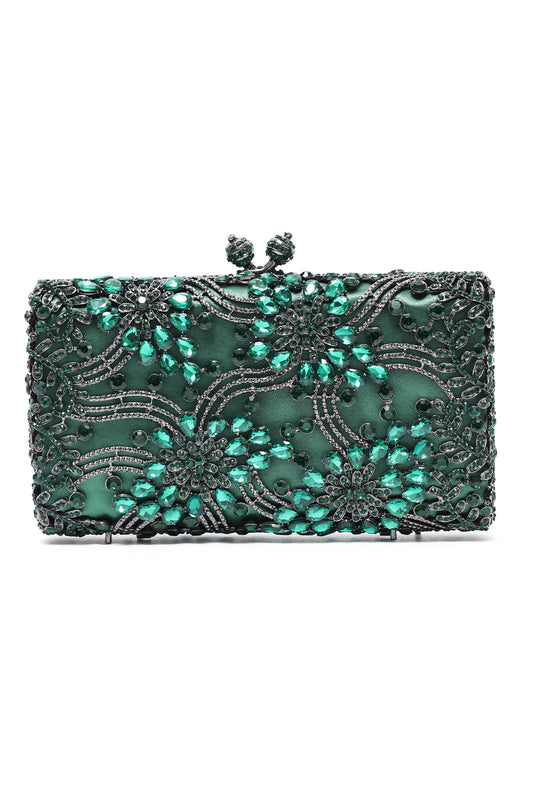 FLORAL FILIGREE CLUTCH-GREEN