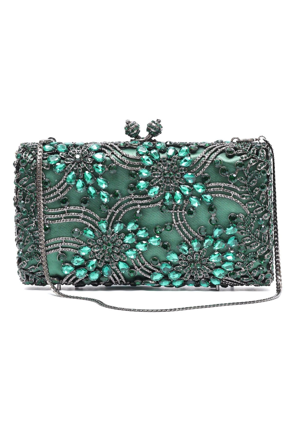 FLORAL FILIGREE CLUTCH-GREEN