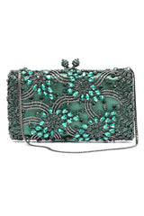 FLORAL FILIGREE CLUTCH-GREEN