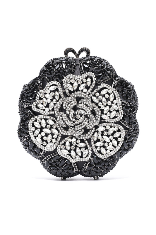 ROSE MEDALLION CLUTCH-SILV/BLK