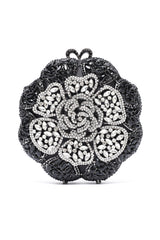 ROSE MEDALLION CLUTCH-SILV/BLK