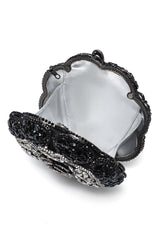 ROSE MEDALLION CLUTCH-SILV/BLK
