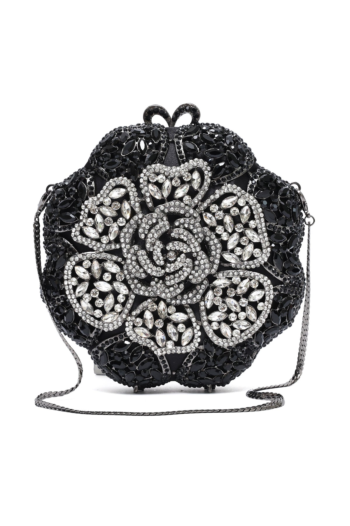 ROSE MEDALLION CLUTCH-SILV/BLK