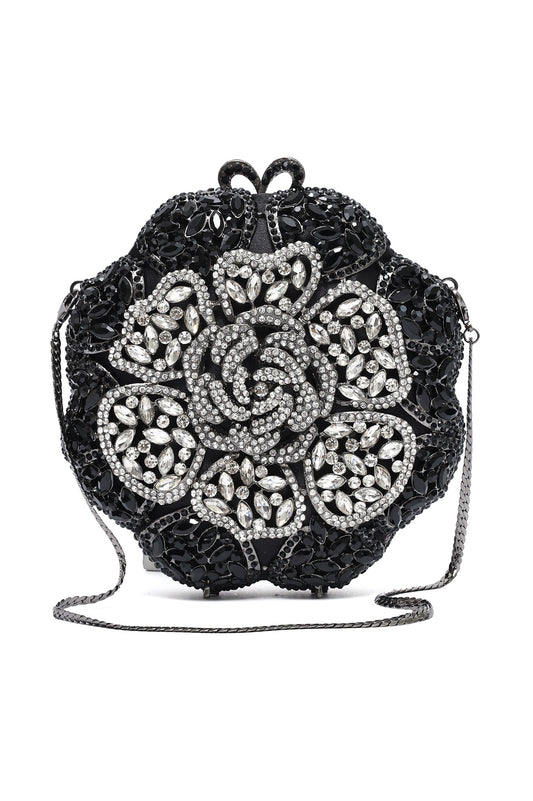 ROSE MEDALLION CLUTCH-SILV/BLK