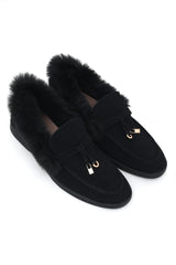 FUR SLIPONS-BLACK