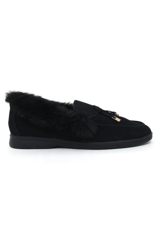 FUR SLIPONS-BLACK