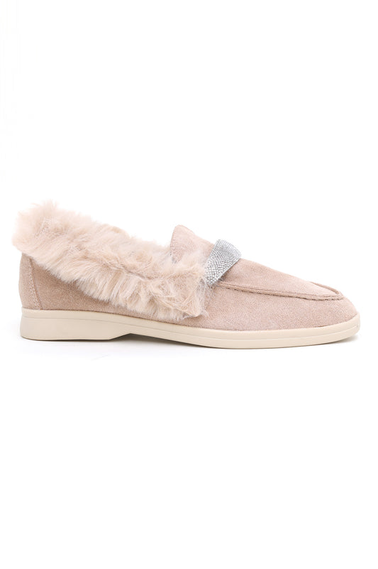 FUR SLIPONS-BEIGE