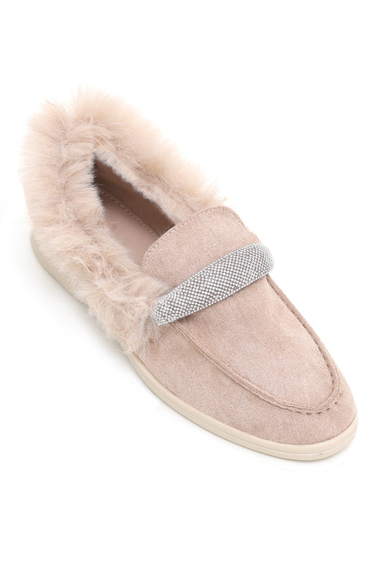 FUR SLIPONS-BEIGE