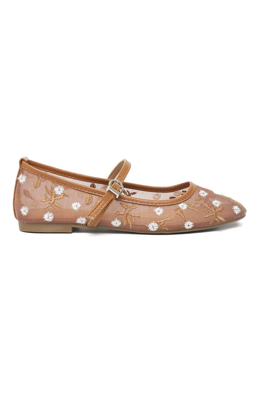 ENCHANT MESH BLOOMS FLAT-CAMEL