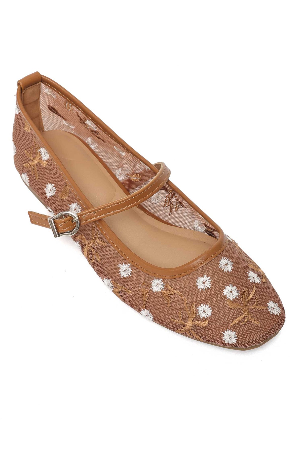 ENCHANT MESH BLOOMS FLAT-CAMEL