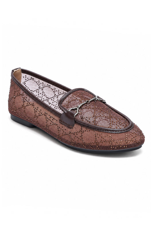 VENICE CRYSTAL MESH LOAFER-BROWN