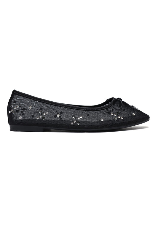 DAZZLING BOW DETAIL FLATS-BLACK