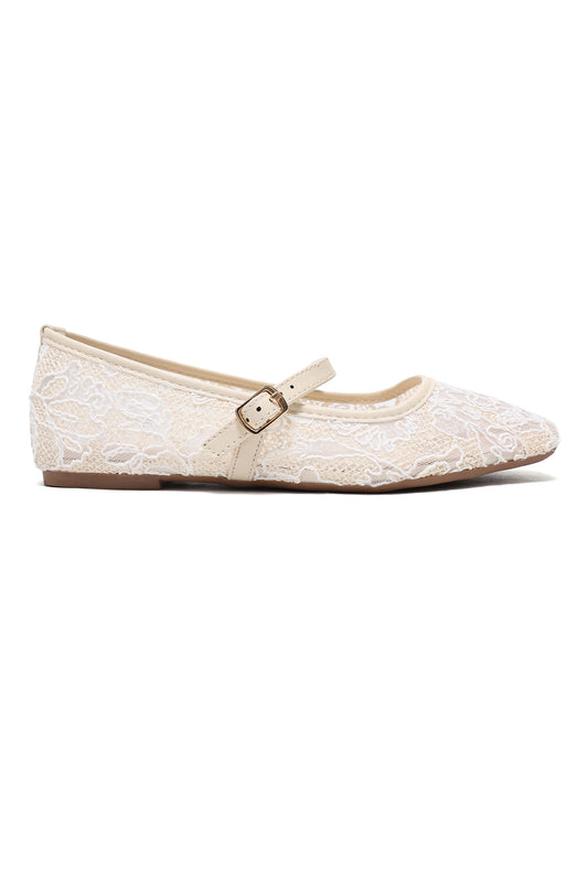 ROMANTIC FLORAL MESH FLATS-BEIGE
