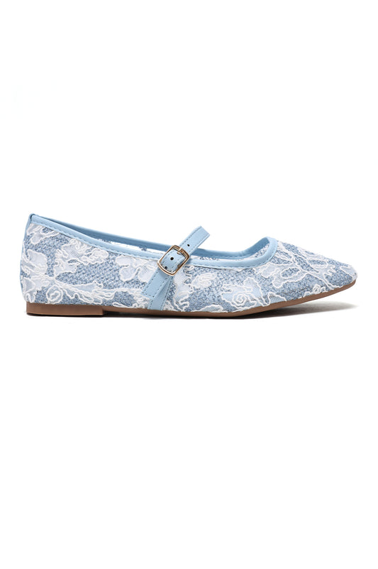 ROMANTIC FLORAL MESH FLATS-BLUE